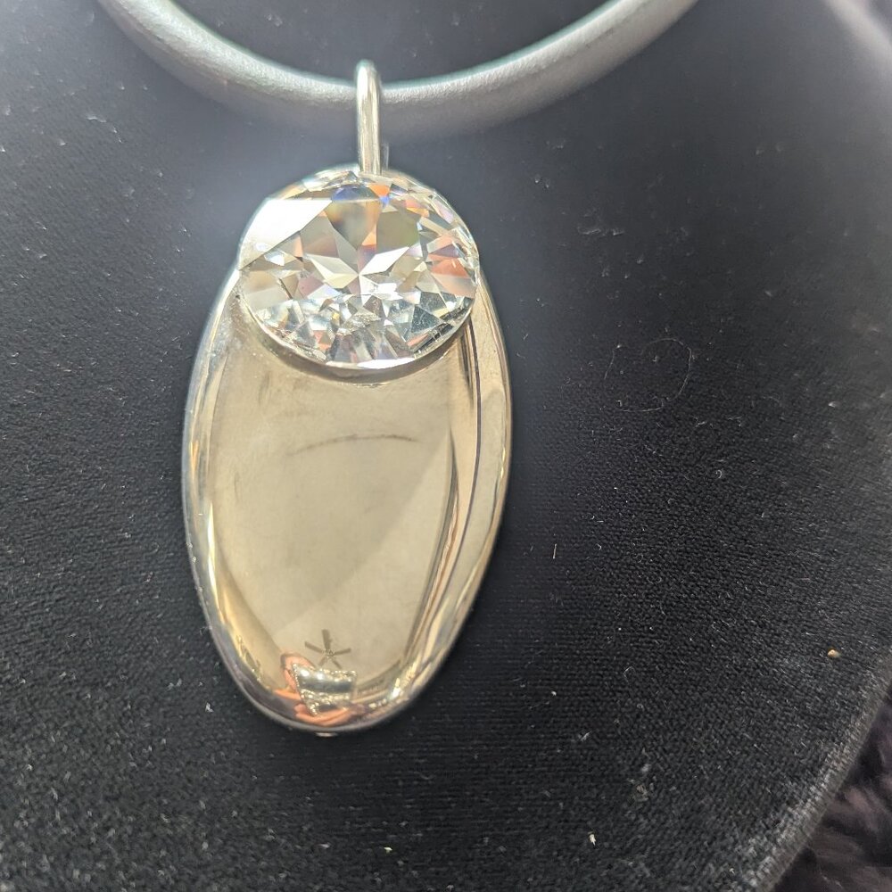 Jeff Lieb Sterling Silver Rhinestone Large Pendant on Black Black Leather Cord